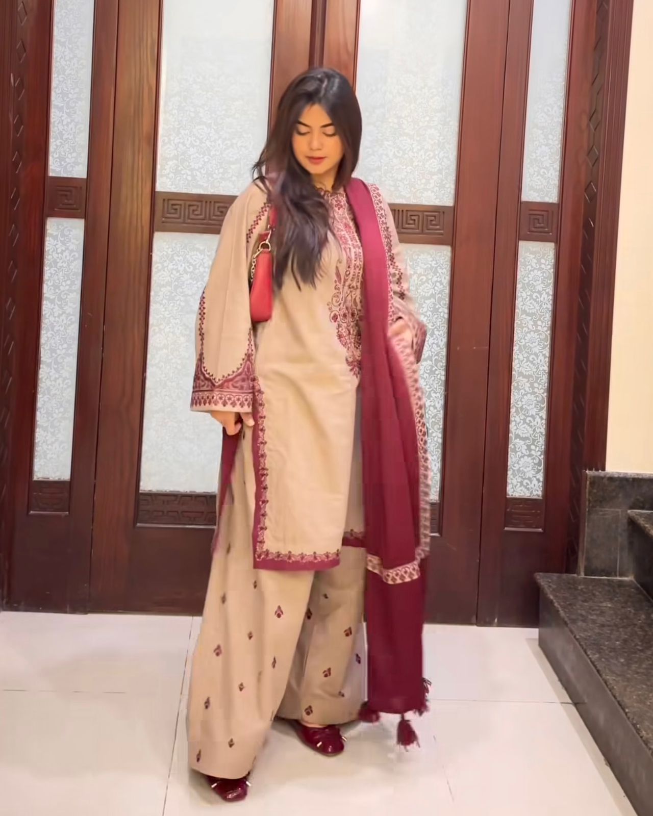 Chiku Faux Georgette Bead Embroidery Work Salwar Suit - Image 2