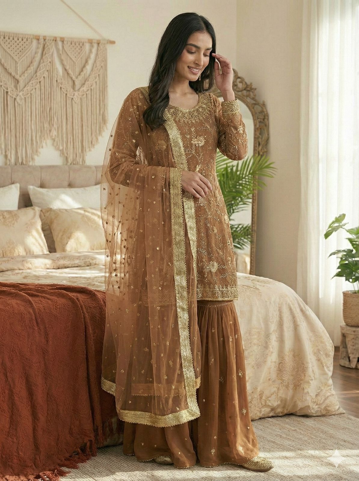 Chiku Georgette With Embroidery Lace Work Salwar Suit