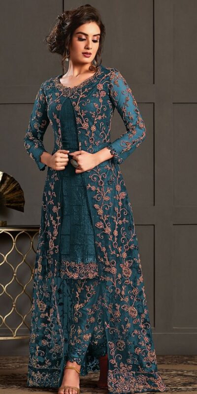 Firozi Net Stone Work Salwar Suit