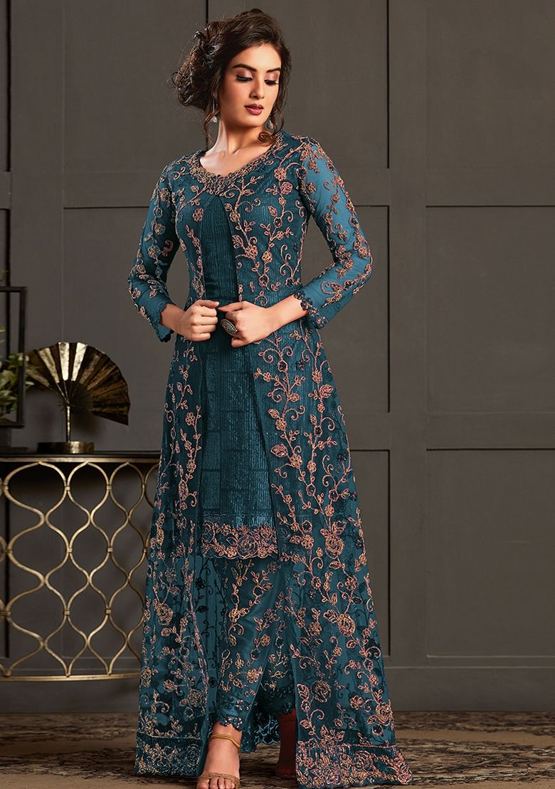 Firozi Net Stone Work Salwar Suit
