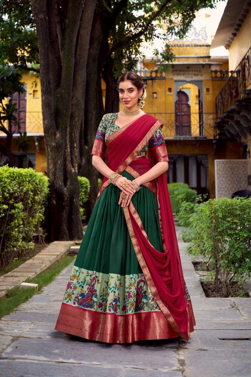 Green Aastha Silk Lace Zari Work Lehenga Choli