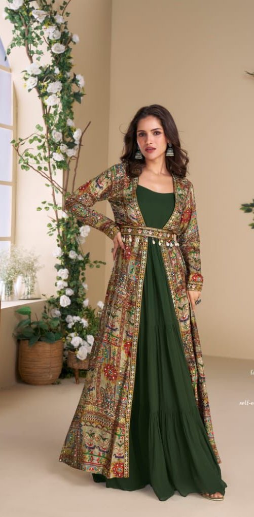 Green Blooming Georgette Mirror Work Embroider Kurti