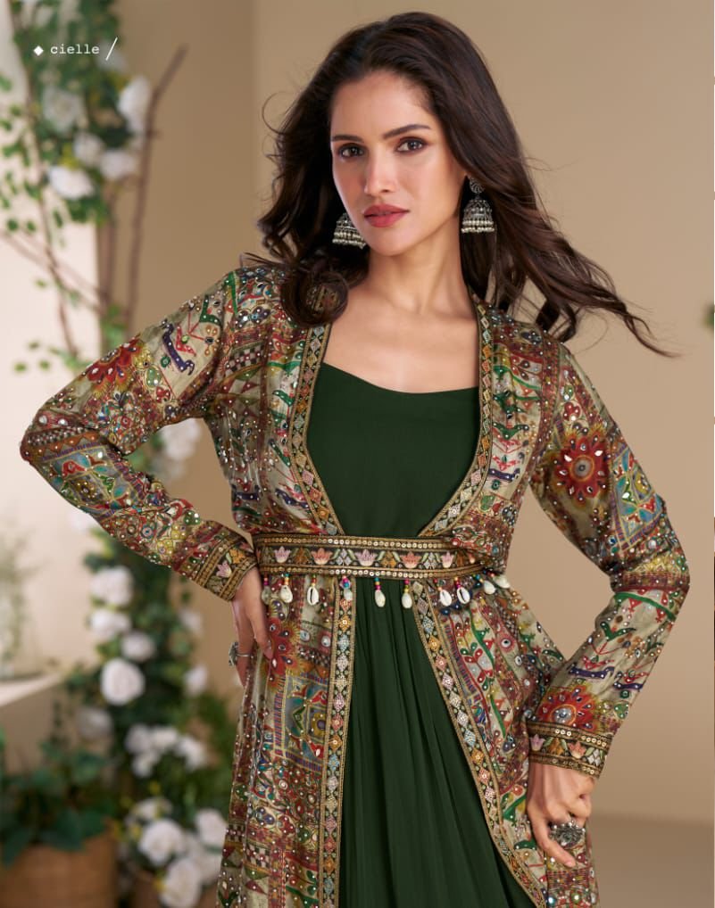 Green Blooming Georgette Mirror Work Embroider Kurti - Image 2