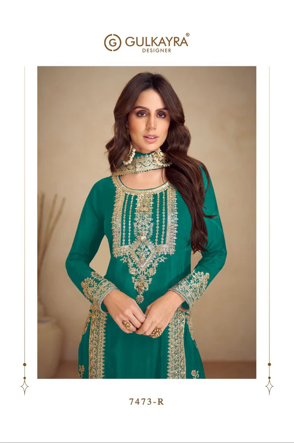 Green Chinon Multi Embroidery Work Salwar Suit - Image 2