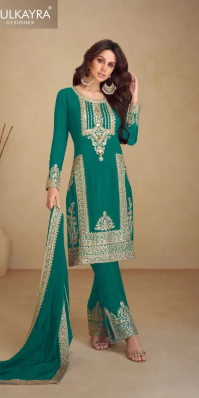 Green Chinon Multi Embroidery Work Salwar Suit