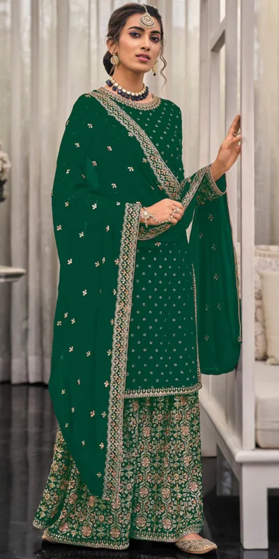 Green Georgette Embroidery Lace Work Salwar Suit