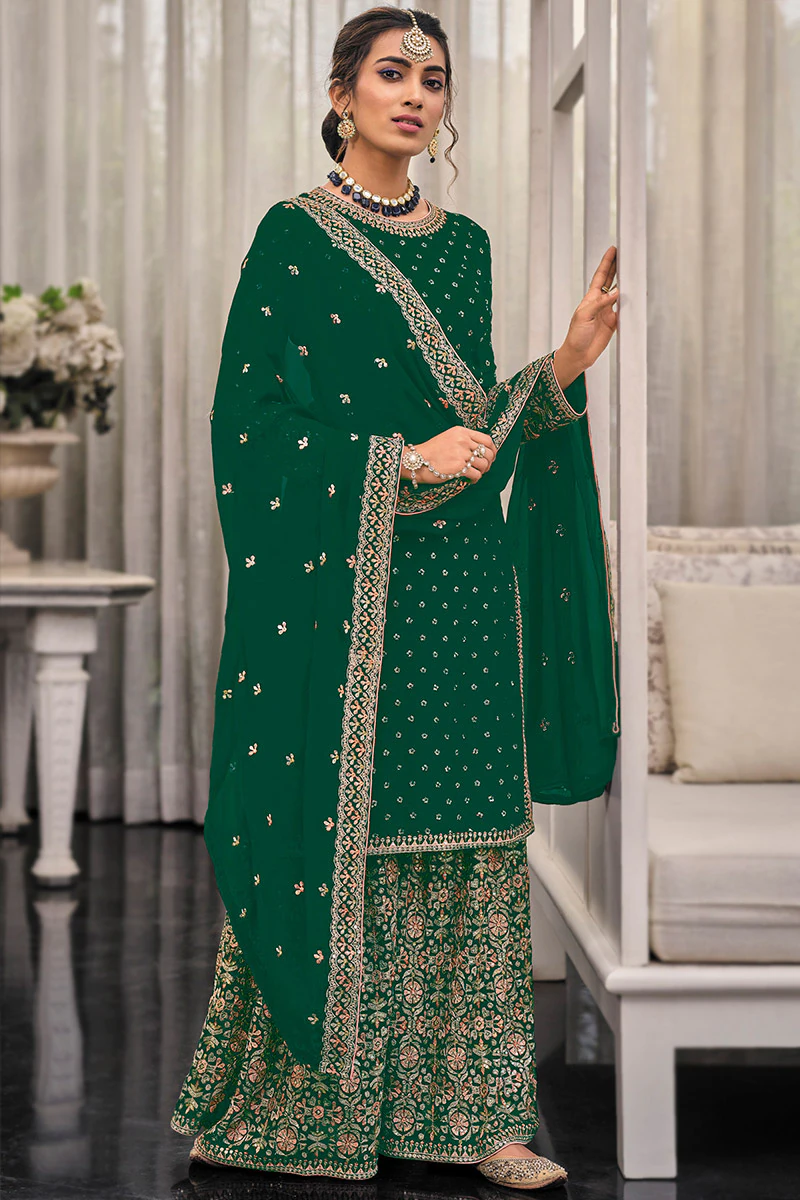 Green Georgette Embroidery Lace Work Salwar Suit
