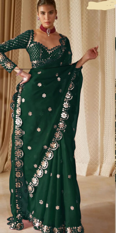 DF 3457 Green Color Georgette Sequence Original Mirror Work Saree Casual, Wedding, Festive, Events . Expected Delivery 4-6 Working Days @2099/- only | Sarees, Bollywood Sarees, Creative Sarees, Designer Sarees, Embroidered Sarees, Ethnic Saree, Modern Digital sarees, Party Wear Sarees