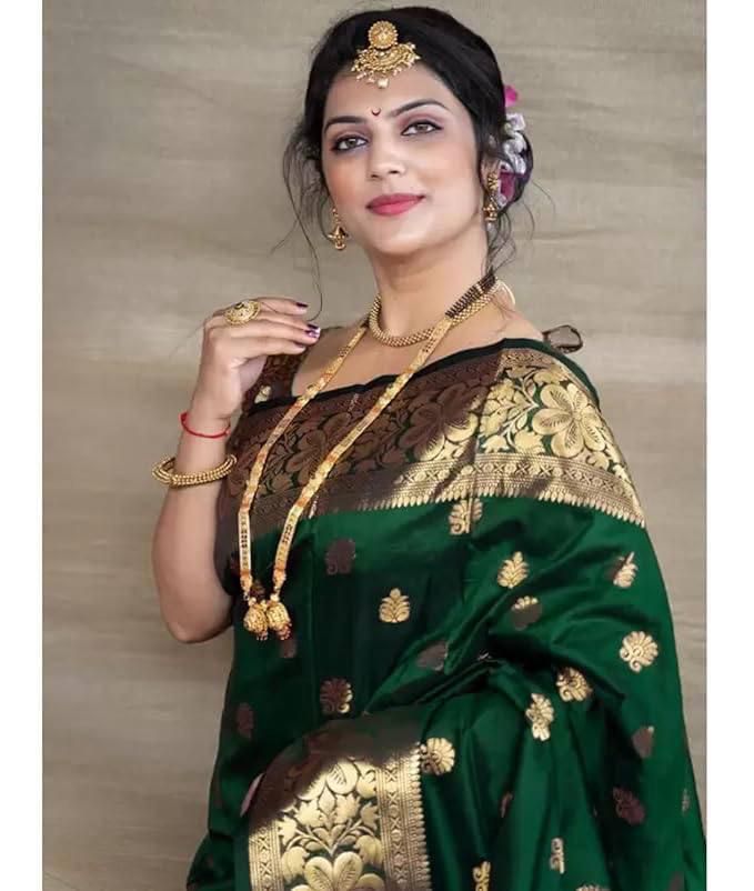 Green Lichi Silk Border Work Saree - Image 4