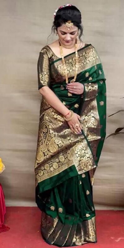 Green Lichi Silk Border Work Saree