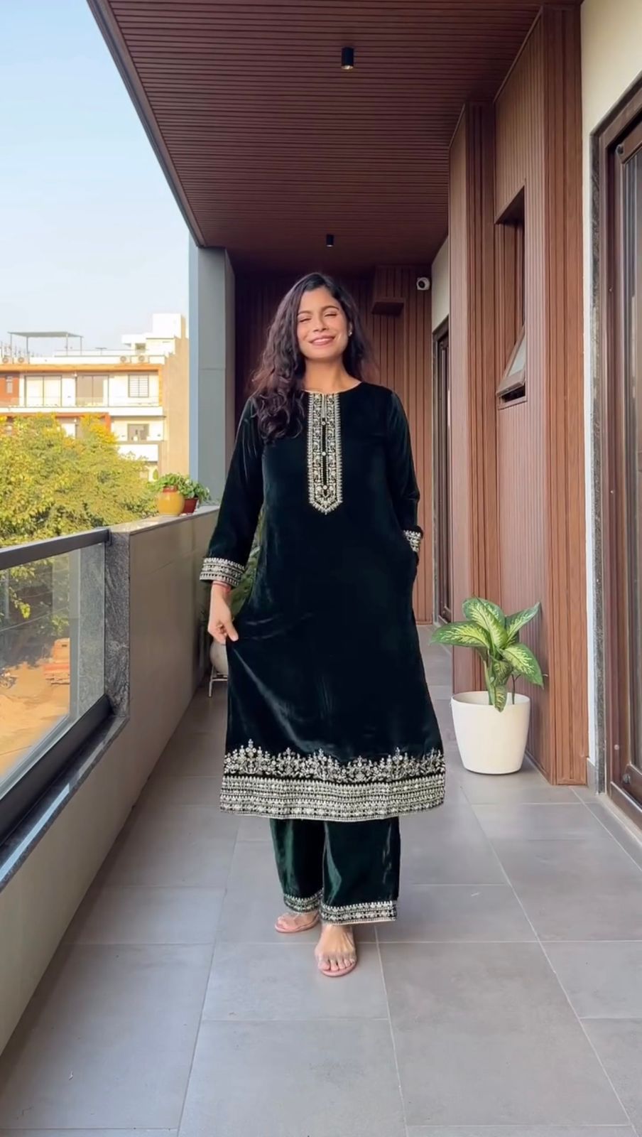 Green Velvet Embroidery Work Salwar Suit - Image 3