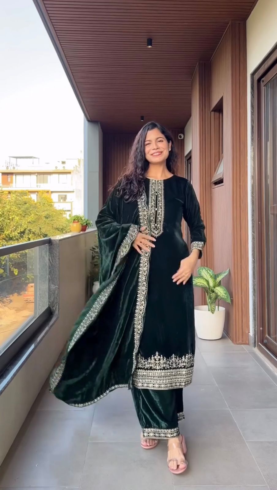 Green Velvet Embroidery Work Salwar Suit