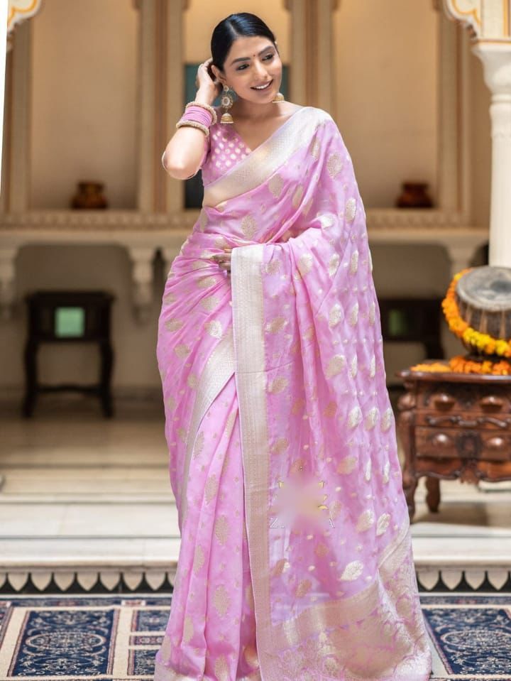 Lavender Soft Lichi Silk Jacquard Work Saree