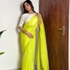 Lemon Yellow Soft Organza With Handwork Saree