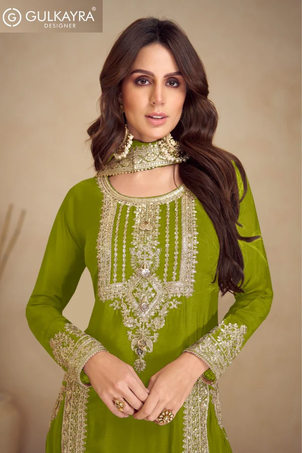 Mahendi Chinon Multi Embroidery Work Salwar Suit - Image 3
