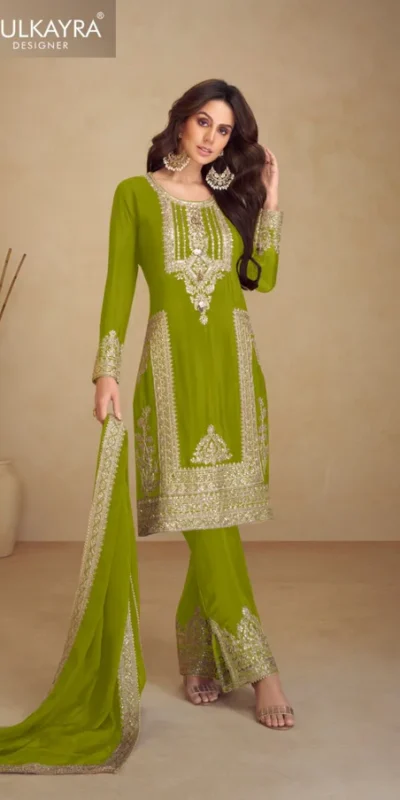 Mahendi Chinon Multi Embroidery Work Salwar Suit