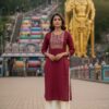 Maroon Rayon Embroidery Work Kurti