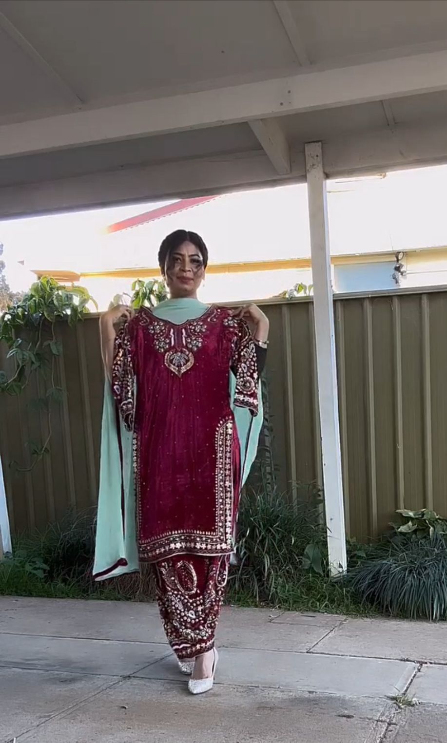 Maroon Viscose Velvet Sequence Work Salwar Suit