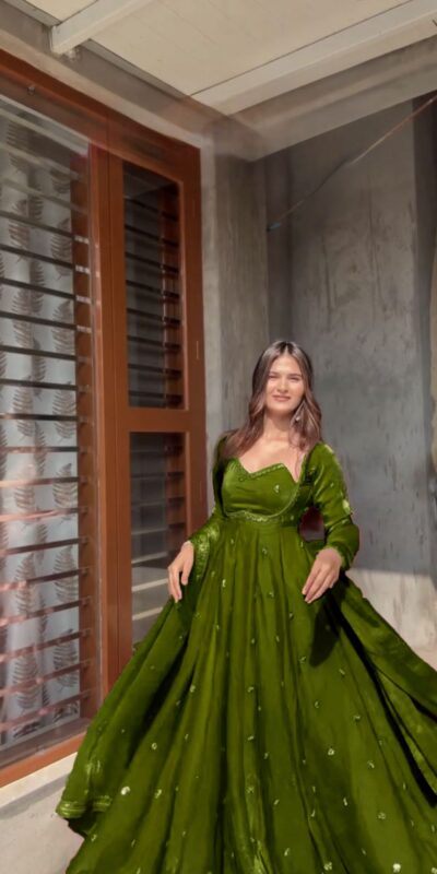 RTC 5937 Mehandi Fendy silk Gown with Lace Work. Wedding, Party, Festive, Events Get it for βΉ2149. Delivery 4-6 Working Days. Shop now. | Gowns, Bollywood Gowns, Creative Gowns, Designer Gowns, Embroidered Gowns, Party Wear Gowns