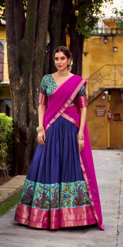 Navy Blue Aastha Silk Lace Zari Work Lehenga Choli