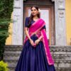 Navy Blue Poly Cotton Lace Zari Work Lehenga Choli