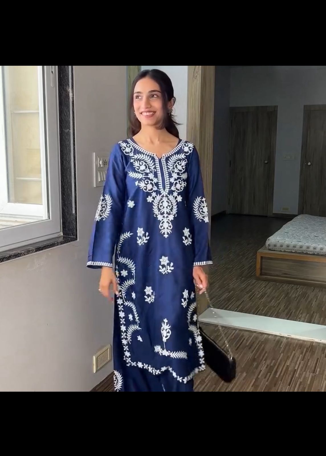 Navy Blue Rayon Embroidery Work Salwar Suit