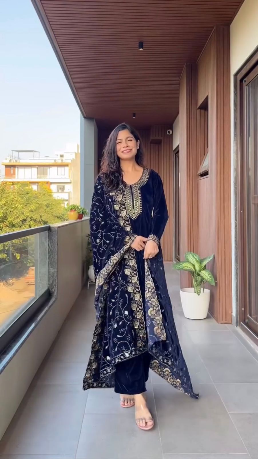 Navy Blue Velvet Embroidery Work Salwar Suit