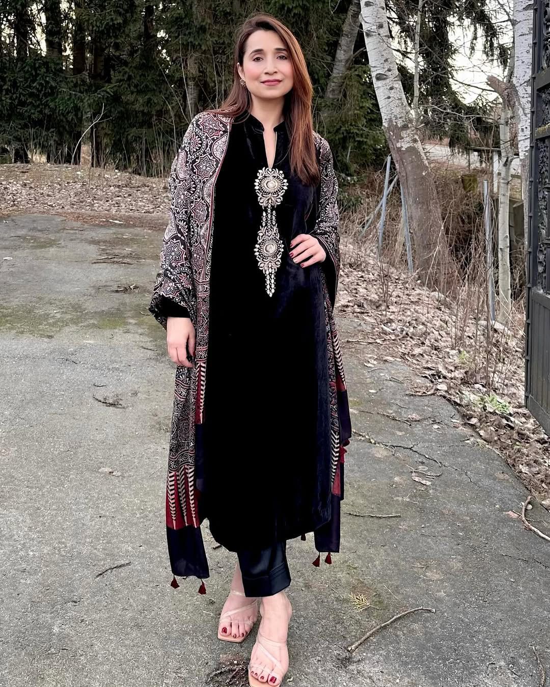 Navy Blue Velvet Sequence Work Salwar Suit