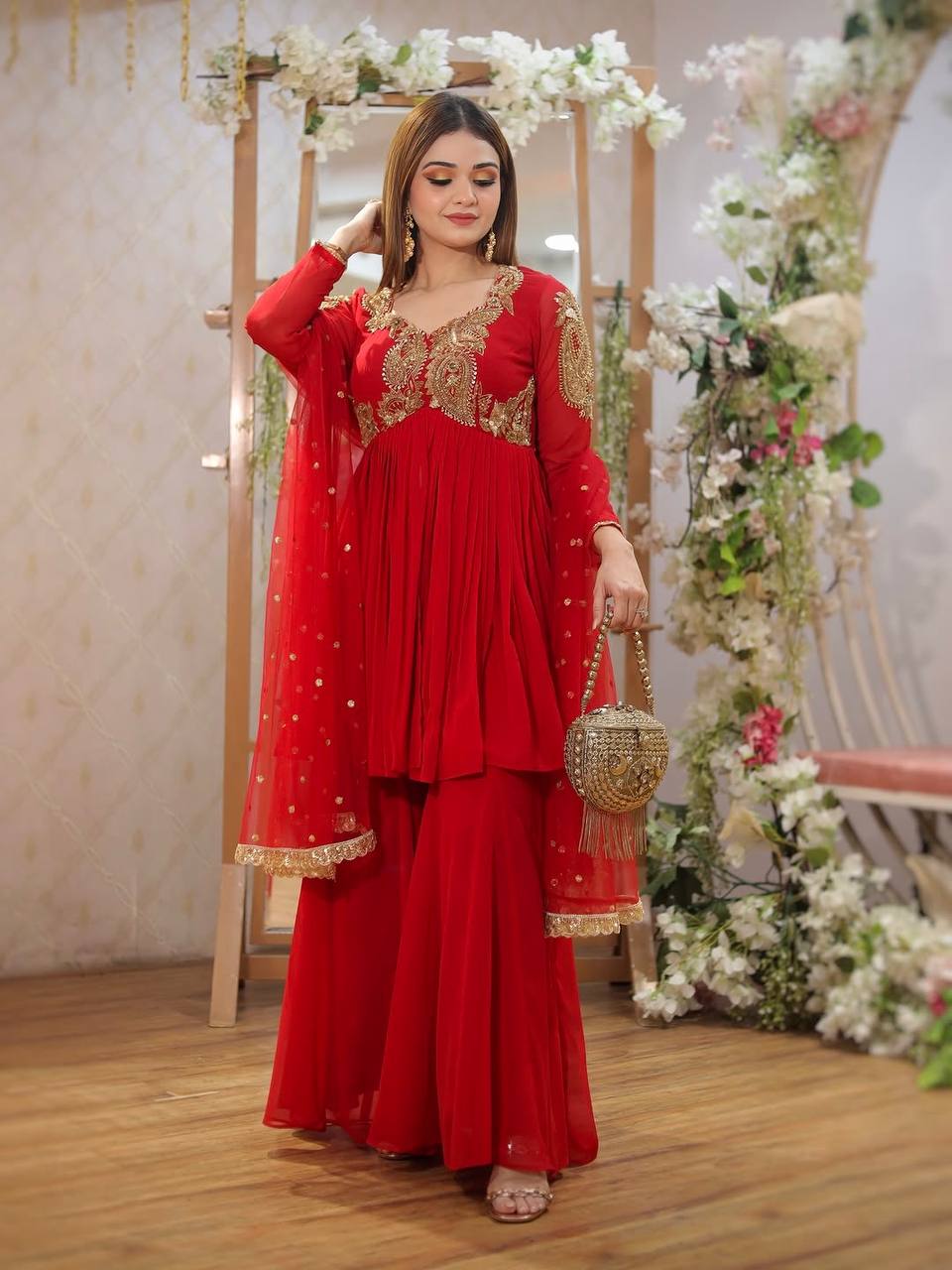 Red Fox Georgette With Sequins Work Salwar Suit - Image 2