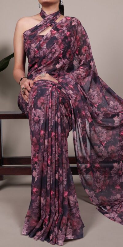 Onion Weightless Marbal Floral Print Saree