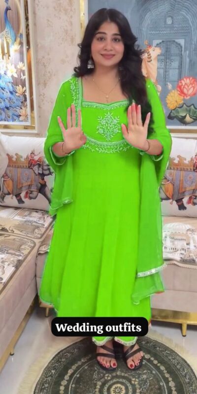 Parrot Green Georgette Lace Embroidery Work Salwar Suit