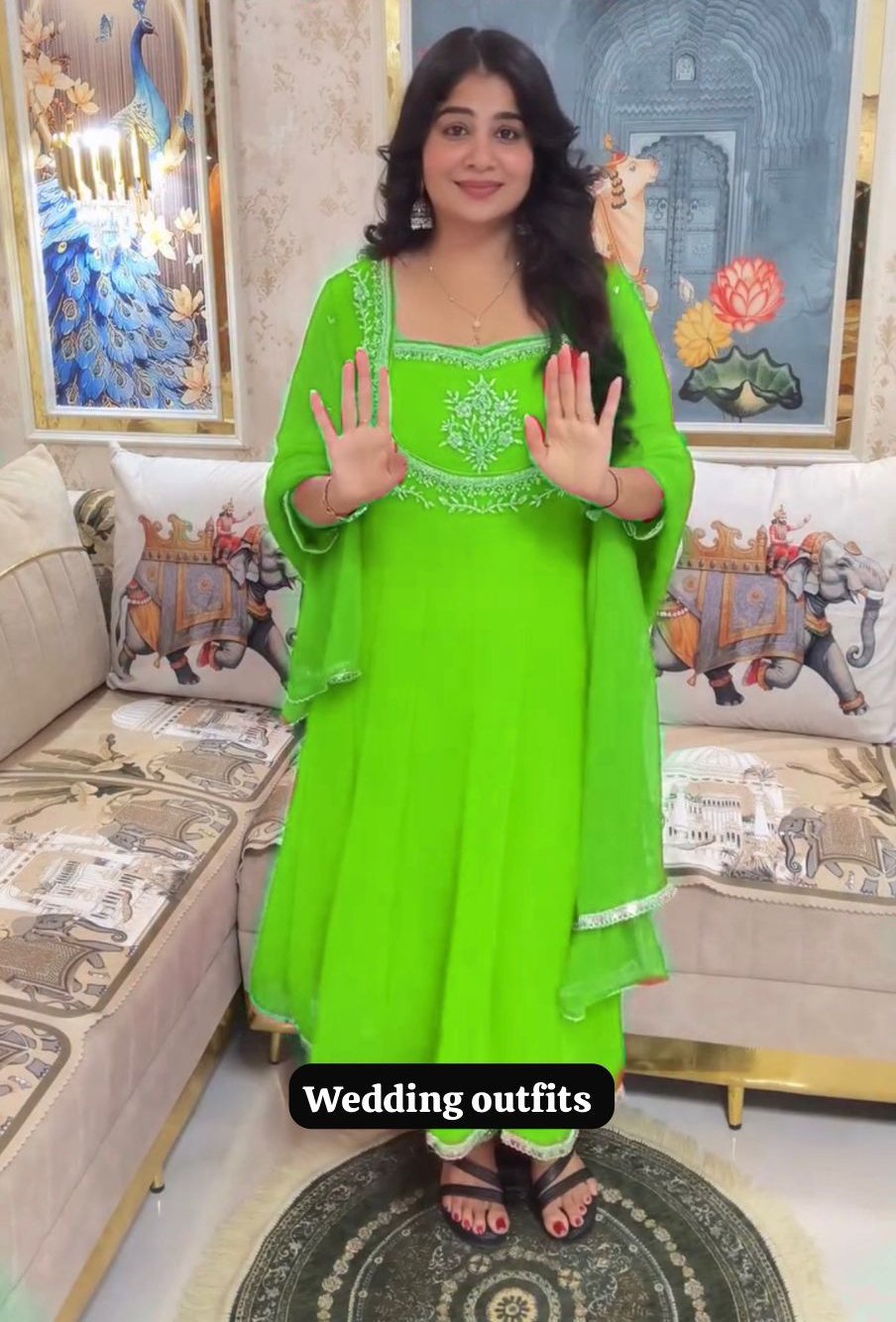 Parrot Green Georgette Lace Embroidery Work Salwar Suit