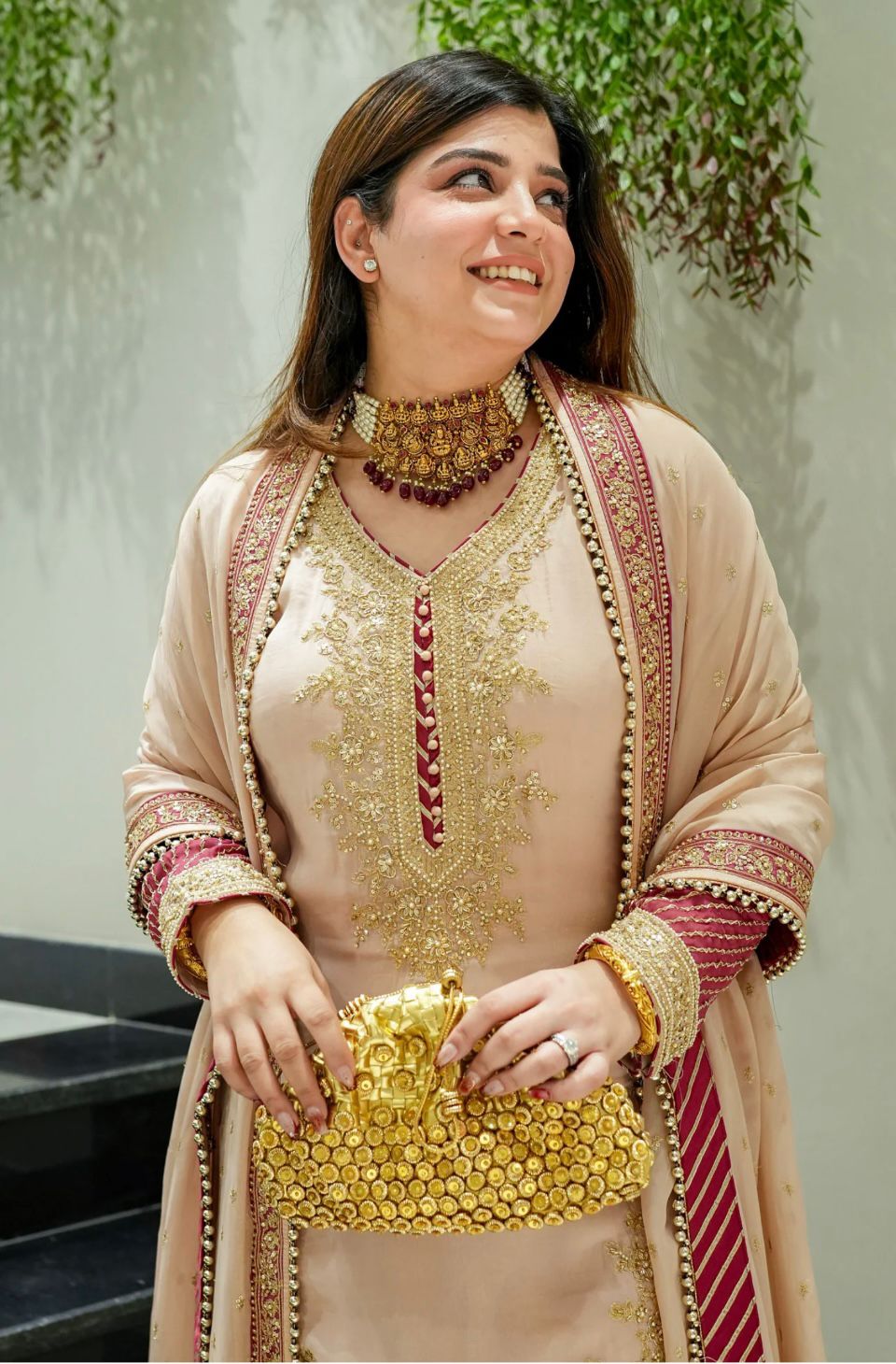 Peach Chinon Silk Embroidery Work Salwar Suit - Image 3