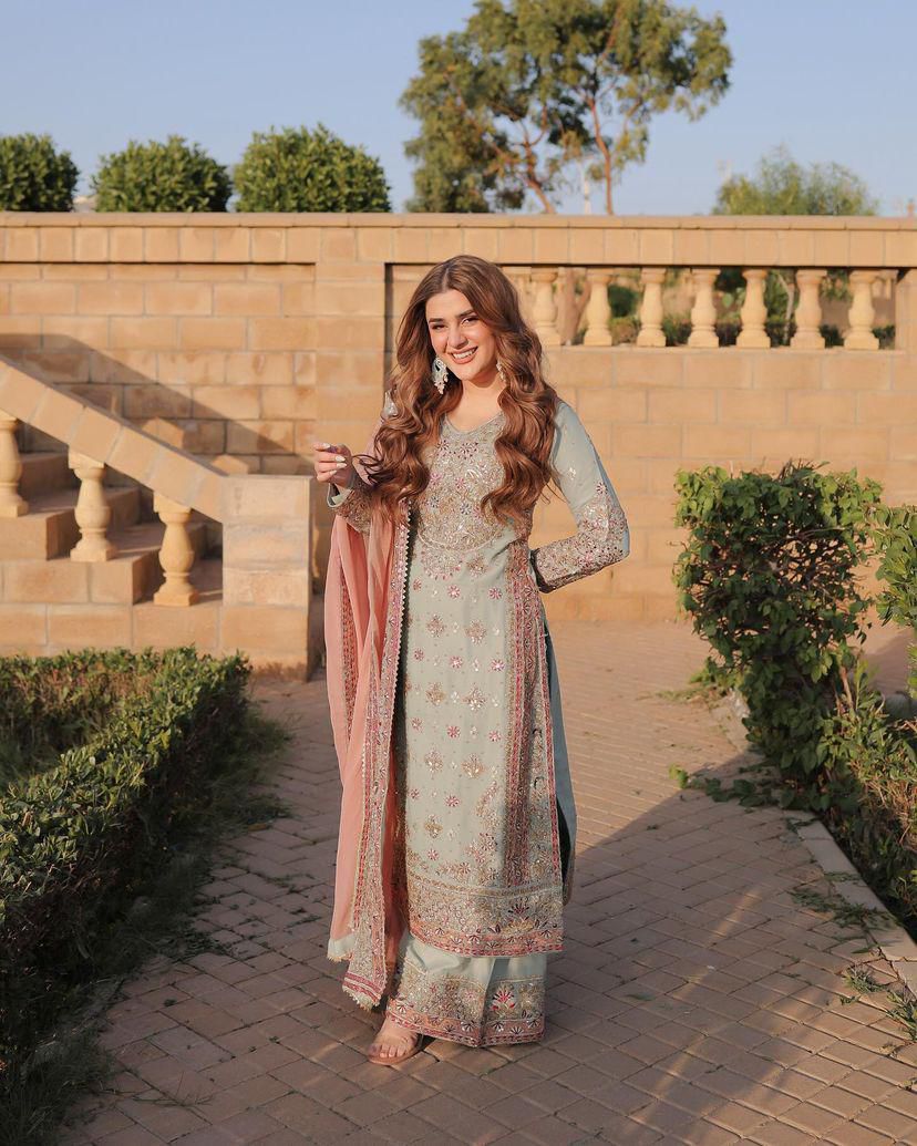 Peach Faux Georgette Lace Embroidery Work Salwar Suit - Image 7