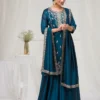 Peacock Blue Blooming Vichitra Embroidery Work Salwar Suit