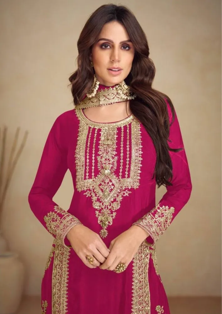 Pink Chinon Multi Embroidery Work Salwar Suit - Image 2
