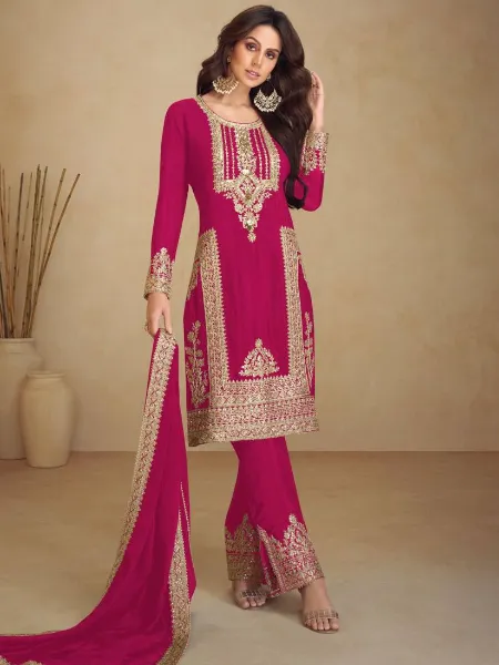 Pink Chinon Multi Embroidery Work Salwar Suit