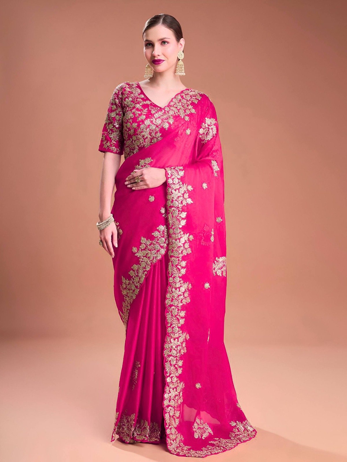 Pink Rangoli Silk Sequins Embroidery Work Saree - Image 2