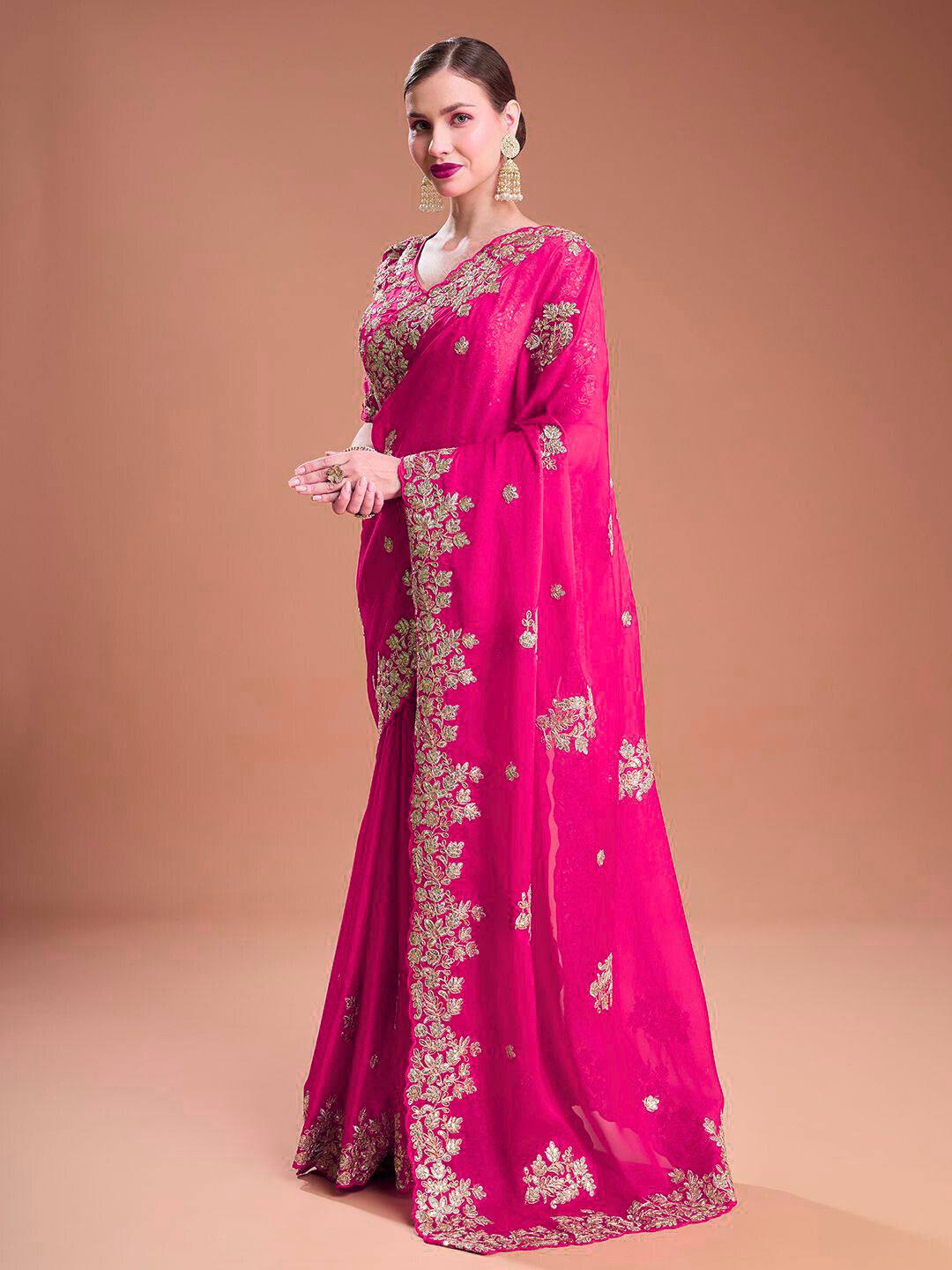 Pink Rangoli Silk Sequins Embroidery Work Saree
