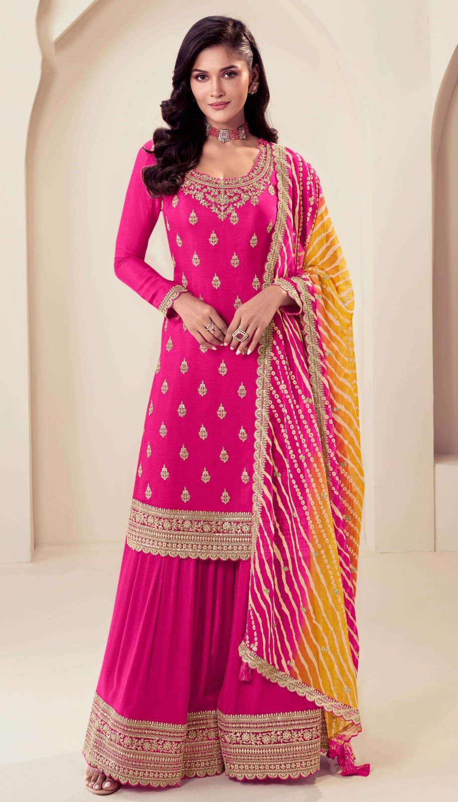 Pink Viscose Chinon With Zari Work Salwar Suit