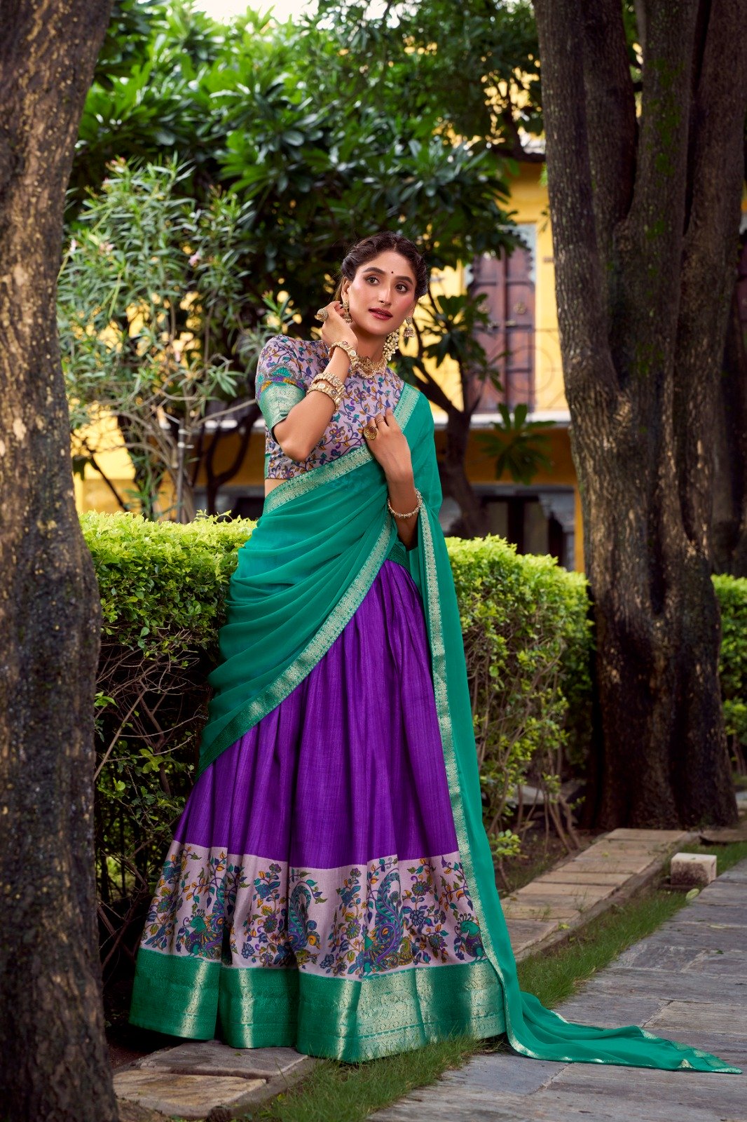 Purple Aastha Silk Lace Zari Work Lehenga Choli - Image 3
