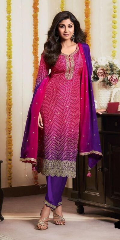 Purple Chinoon Silk Embroidery Work Salwar Suit