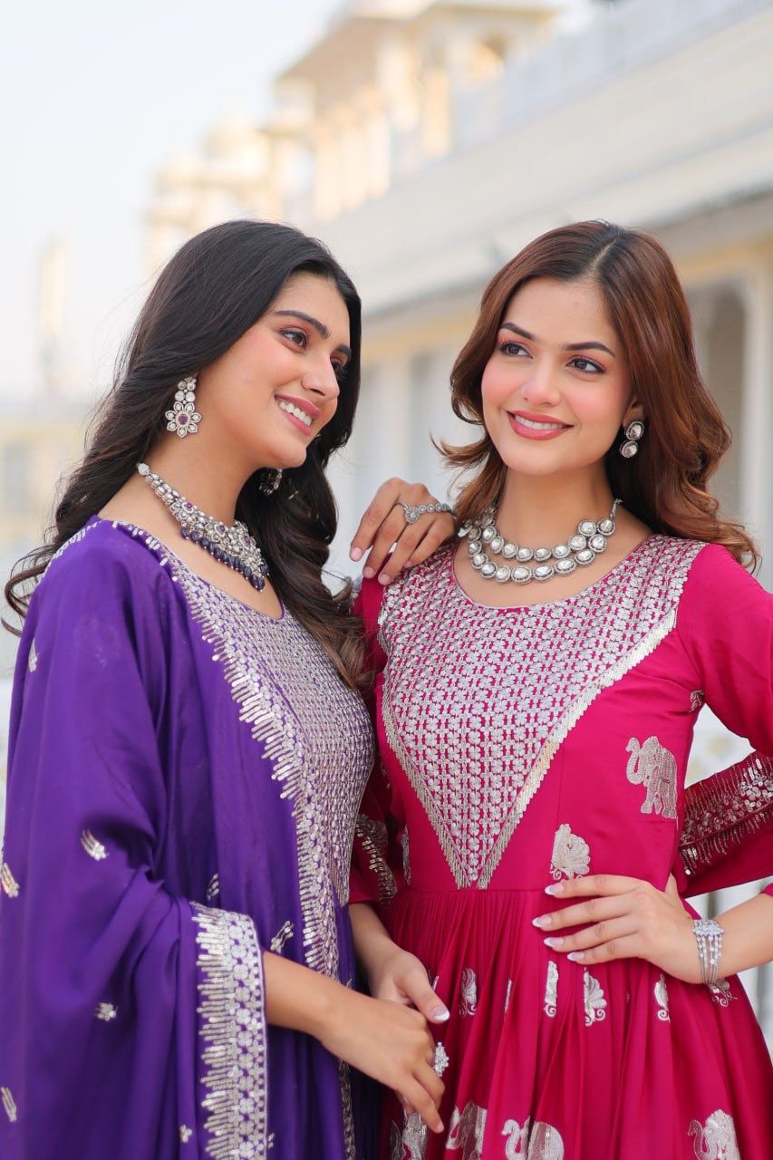 Purple Fox Georgette Embroidery Work Gown - Image 12