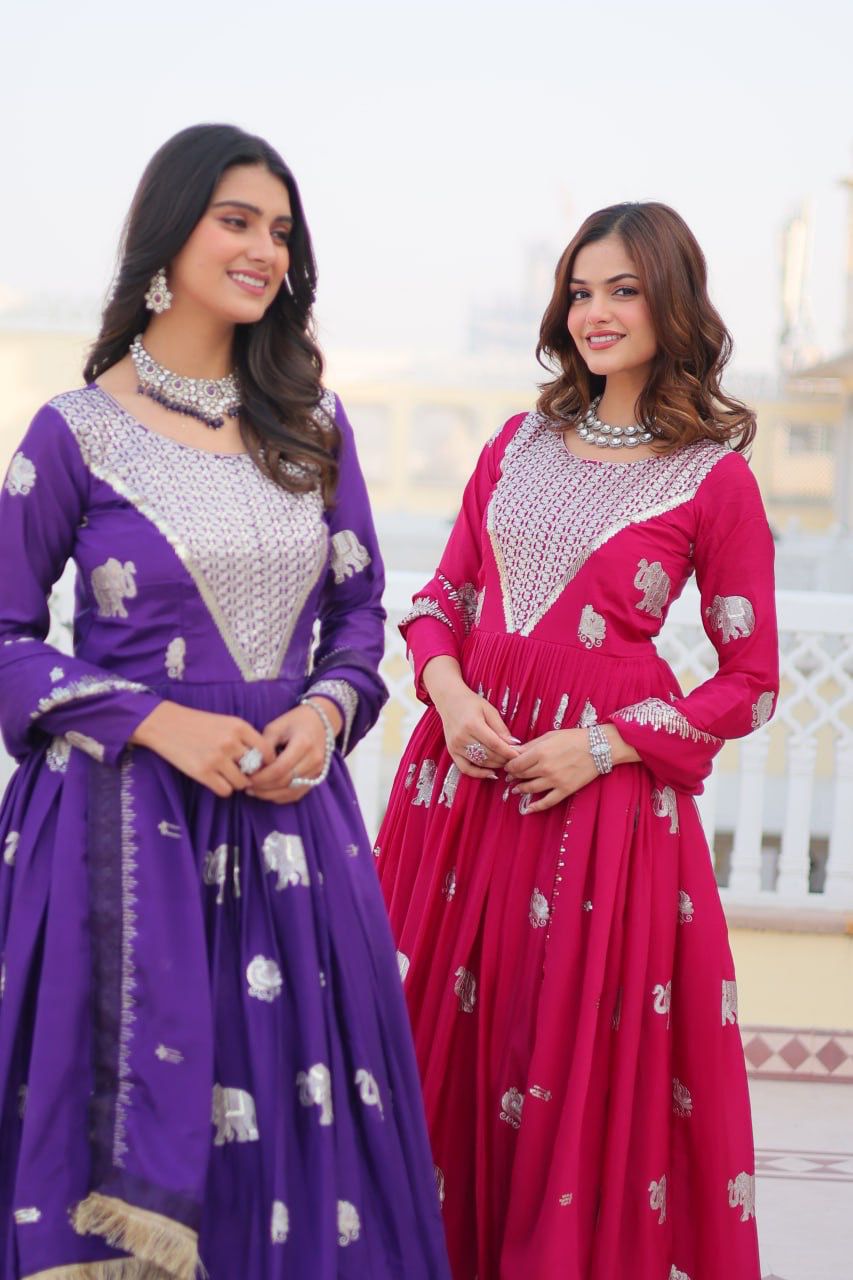 Purple Fox Georgette Embroidery Work Gown - Image 11