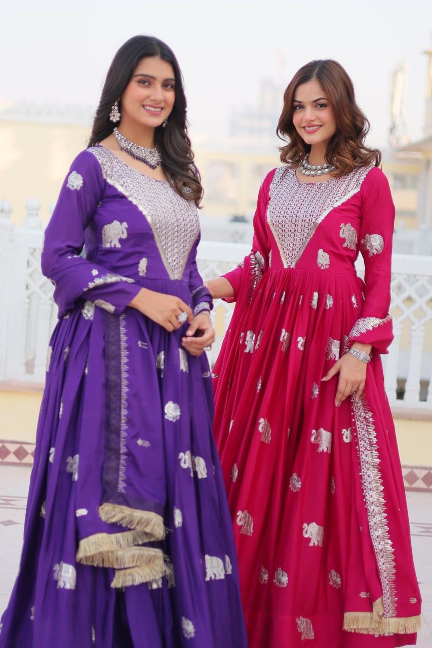 Purple Fox Georgette Embroidery Work Gown - Image 10