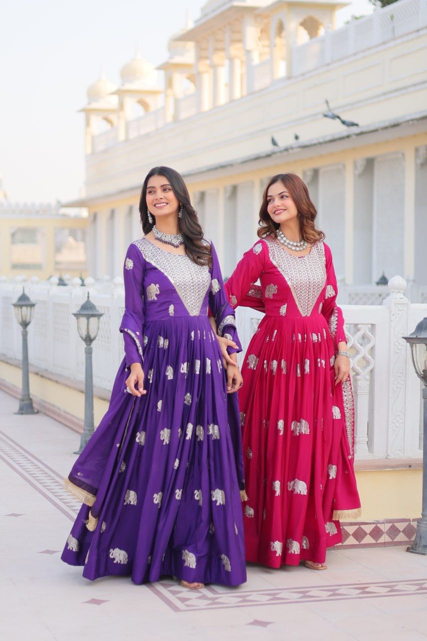 Purple Fox Georgette Embroidery Work Gown - Image 9