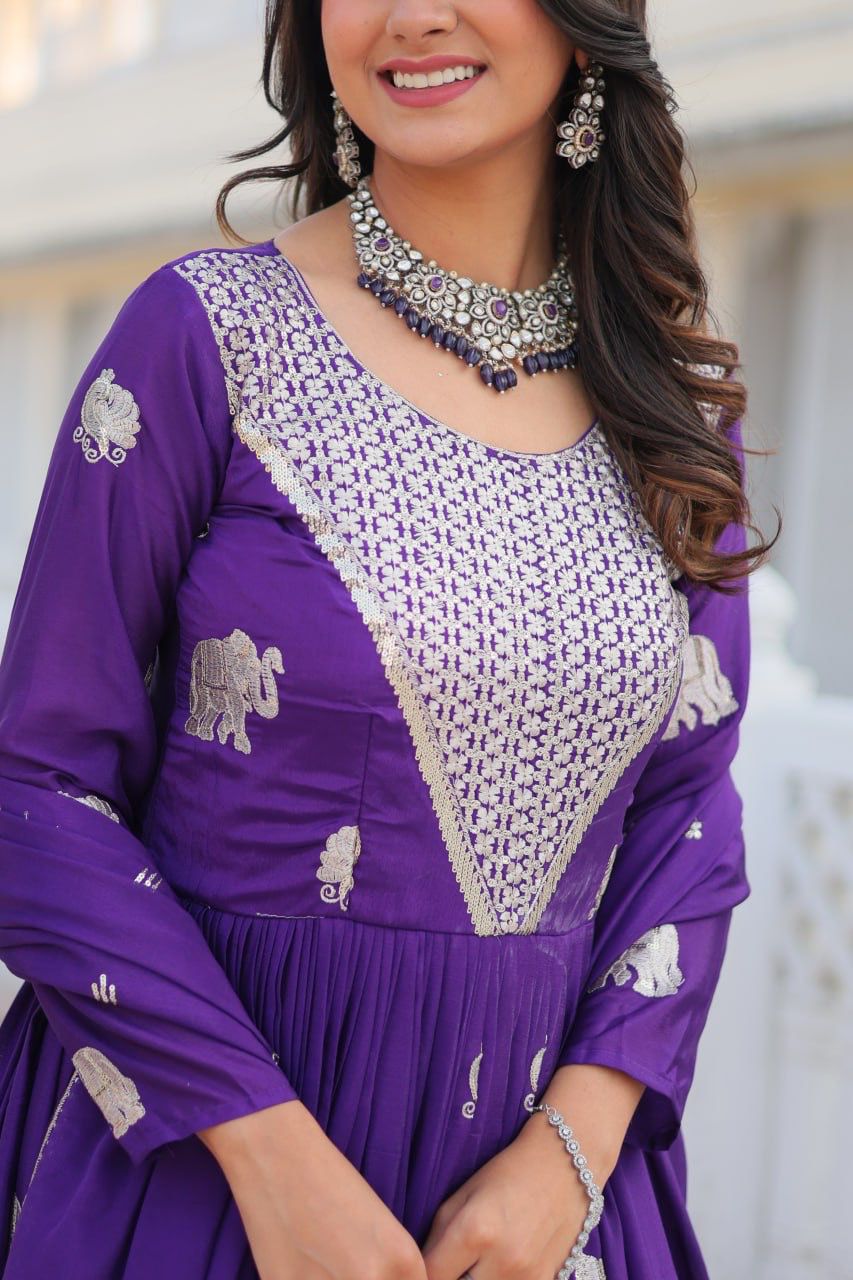 Purple Fox Georgette Embroidery Work Gown - Image 8