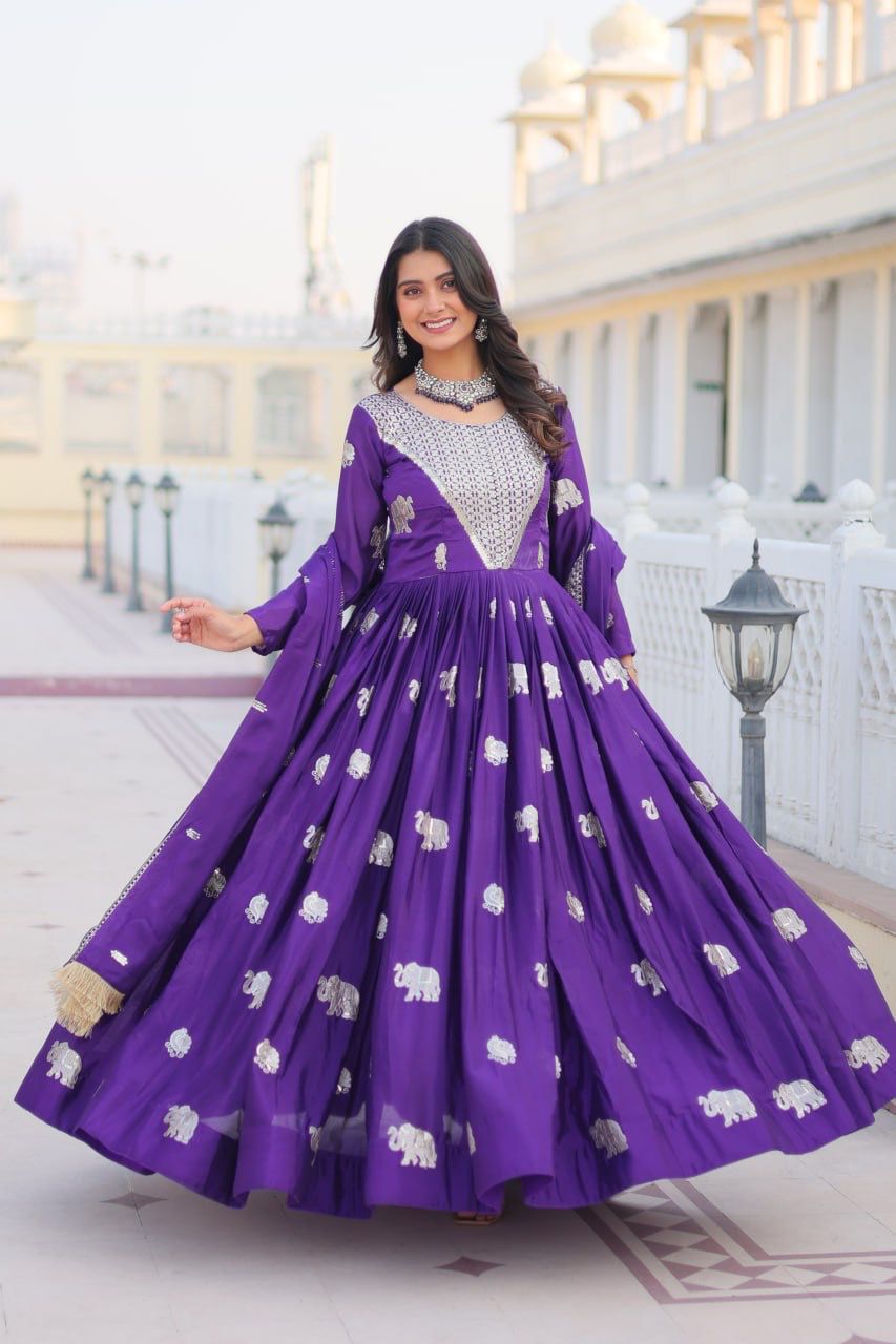 Purple Fox Georgette Embroidery Work Gown - Image 5