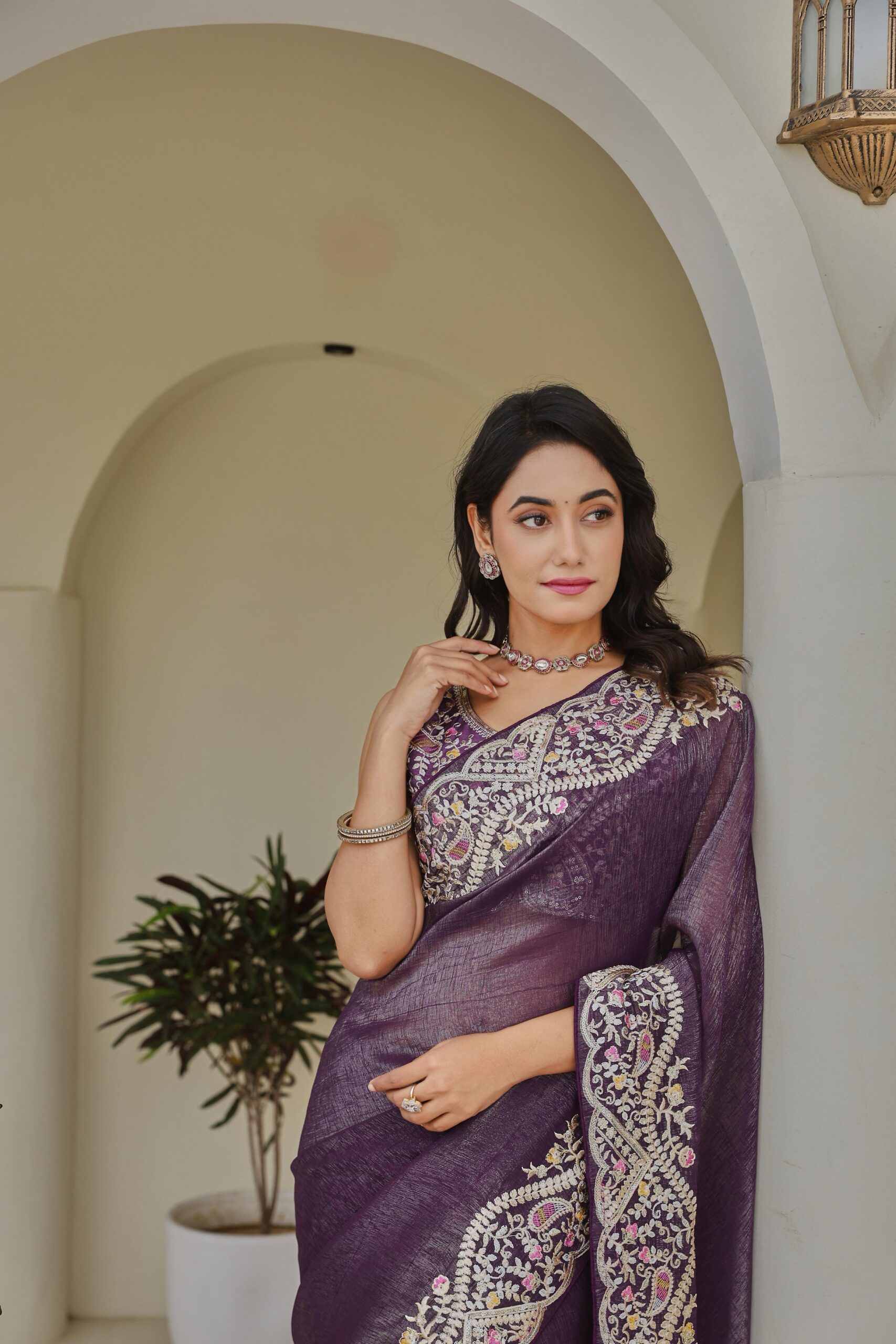 Ram 010 Purple Color Silver Crunchy Saree with Embroidery Work. Special Price ₹2149. Delivery 4-6 Working Days. Shop now. | Sarees, Bollywood Sarees, Creative Sarees, Designer Sarees, Embroidered Sarees, Ethnic Saree, Modern Digital sarees, Party Wear Sarees