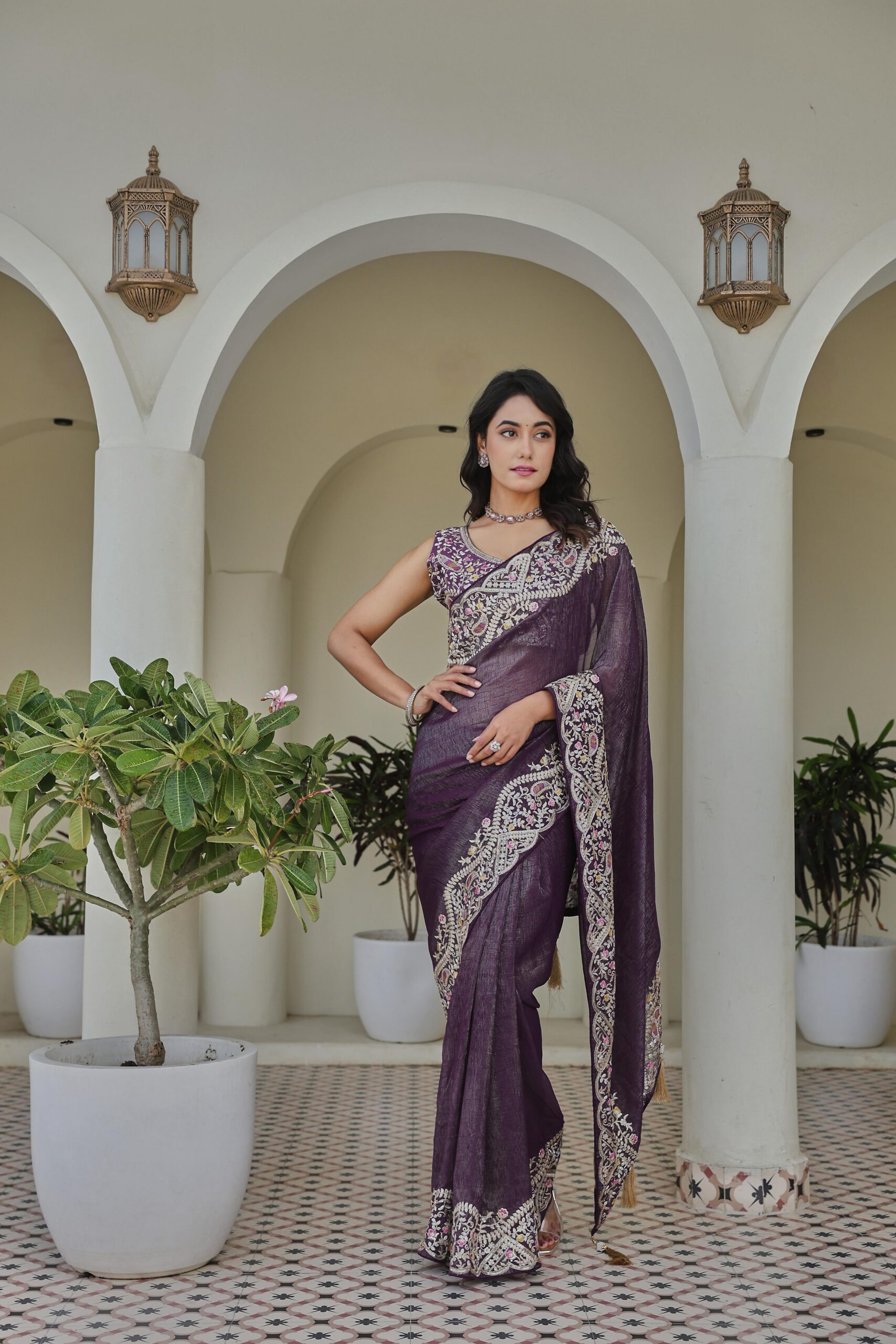 Ram 010 Purple Color Silver Crunchy Saree with Embroidery Work. Special Price ₹2149. Delivery 4-6 Working Days. Shop now. | Sarees, Bollywood Sarees, Creative Sarees, Designer Sarees, Embroidered Sarees, Ethnic Saree, Modern Digital sarees, Party Wear Sarees